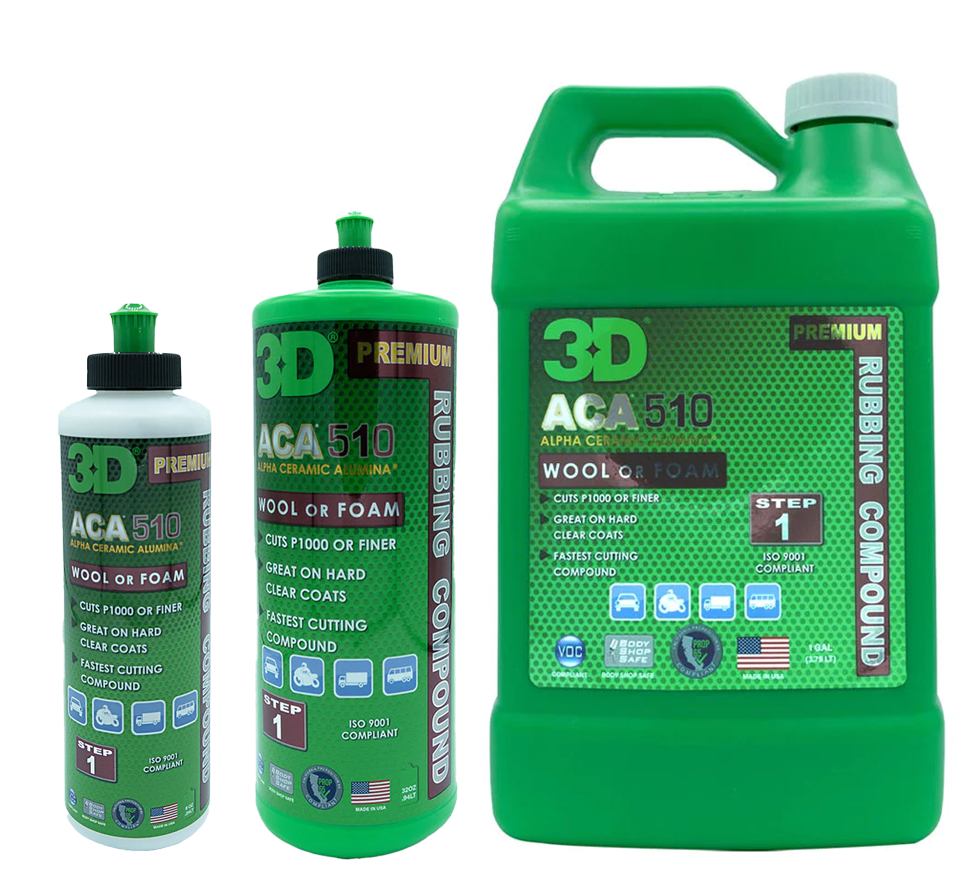 3D ACA 510 Premium Rubbing Compound - 32oz - Step 1 Fastest Cutting Body  Shop Compound with Wool or Foam Pad - Cuts P1000 or Finer - Great on Hard